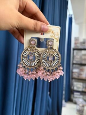 Shanaya Kundan Earrings – Light Pink