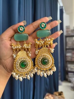 Jeeva Kashmiri Chandbali Earrings – Mint Green