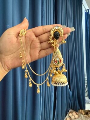 Ahsas Kashmiri Brass Kaan Chain Earrings – Black