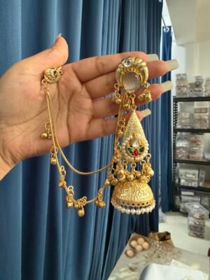 Ahsas Kashmiri Brass Kaan Chain Earrings – White