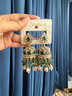 Ruhika Premium Jhumka – Dark Green