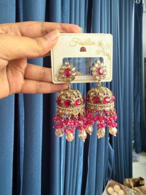 Ruhika Premium Jhumka – Dark Pink