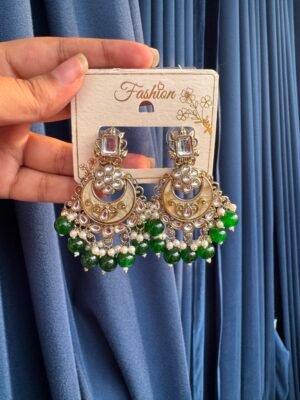 Greeshma Kundan Earrings – Dark Green