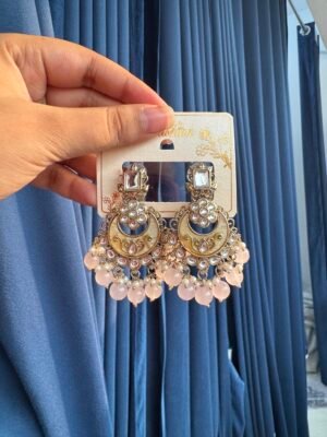 Greeshma Kundan Earrings – Light Pink