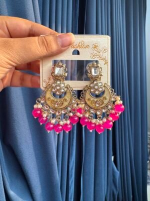 Greeshma Kundan Earrings – Dark Pink