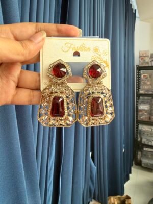 Ekta Premium Stone Earrings – Red