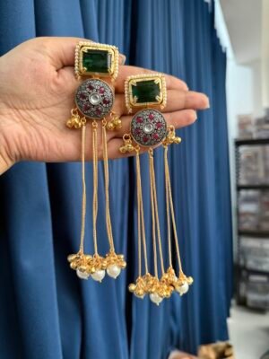 Shivani Premium Ghungru Kashmiri Earrings – Dark Green