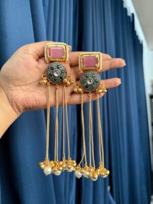 Shivani Premium Ghungru Kashmiri Earrings – Light Pink