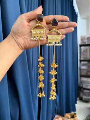 Reshma Stone Kashmiri Earrings – Purple