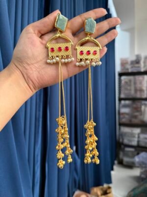 Reshma Stone Kashmiri Earrings – Mint Pink