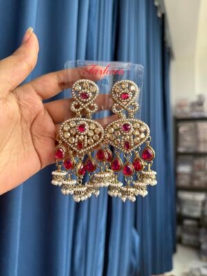 Shivi Kundan Earrings – Dark Pink