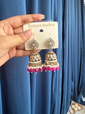 Aadya Kundan Jhumka – Dark Pink