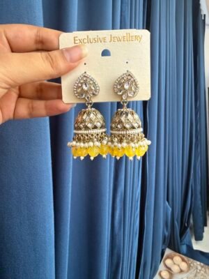 Aadya Kundan Jhumka – Yellow
