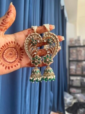 Earcuff Jhumka With Kaan Chain – Dark Green