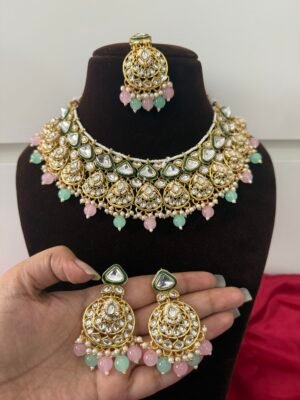 Monica Premium Kundan Set – Mint Pink