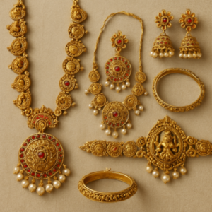 A collection of traditional South Indian gold jewellery