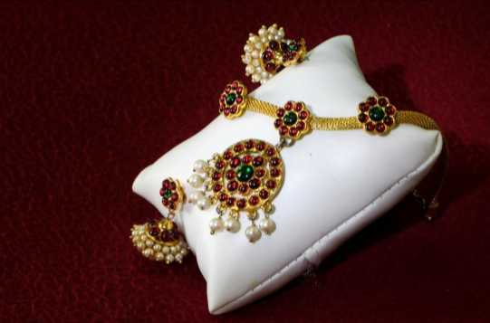 A display of South Indian imitation jewellery sets