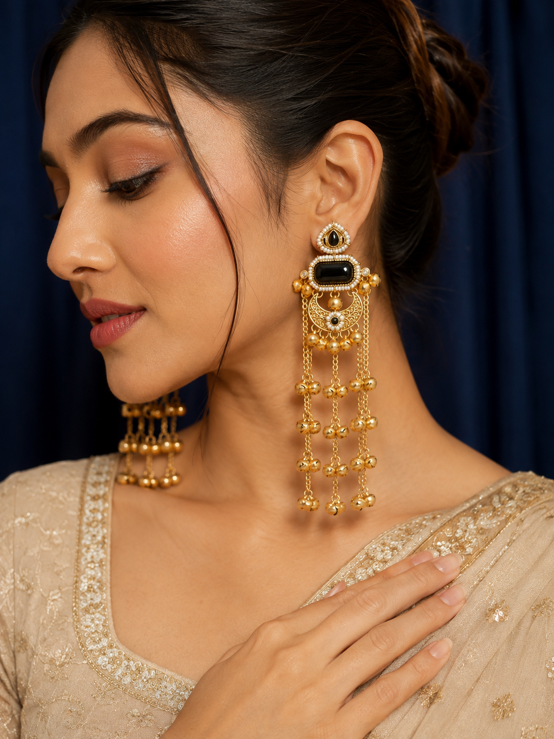 Reem Black Kashmiri Ghungroo Earrings for Women