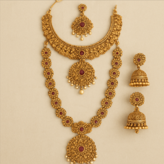 A traditional South Indian bridal jewellery set