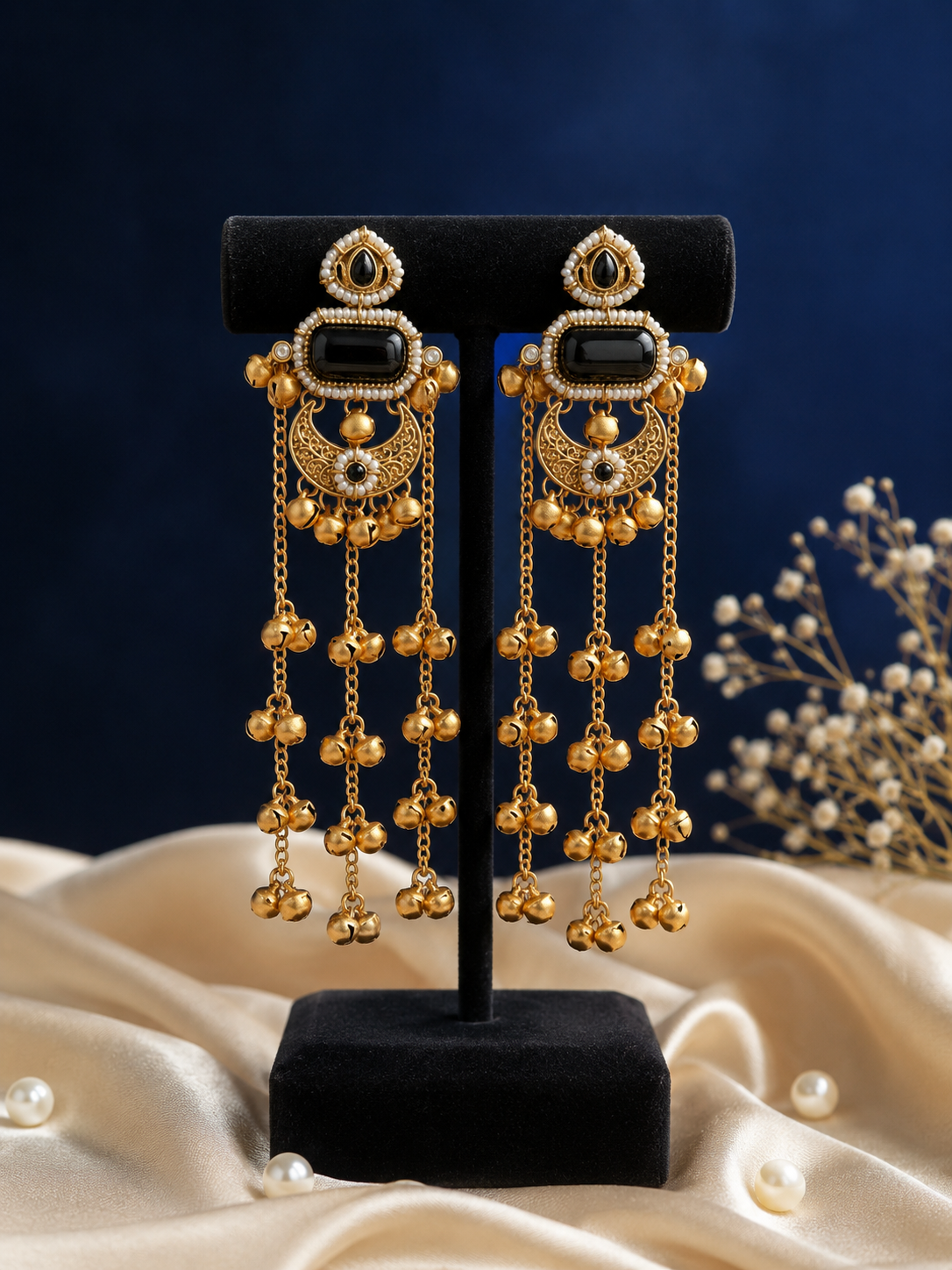 Reem Statement Kashmiri Earrings Black
