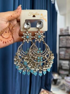 Arpita Premium Kundan Earrings –  Light Blue