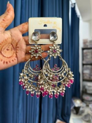 Arpita Premium Kundan Earrings – Dark Pink