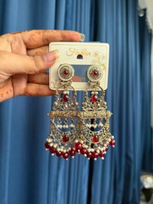 Sajda Chandbali Earrings – Red