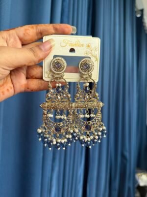 Sajda Chandbali Earrings – Dark Blue
