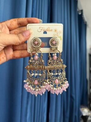 Sajda Chandbali Earrings – Light Pink