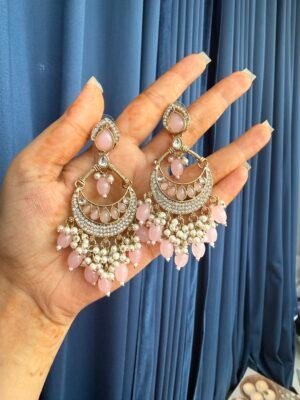 Kiran Kundan Earrings – Light Pink