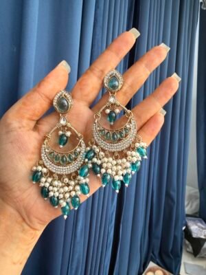 Kiran Kundan Earrings – Teal Green