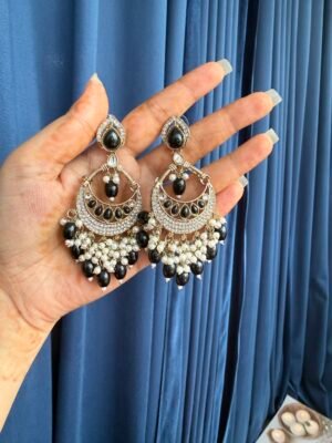 Kiran Kundan Earrings – Black