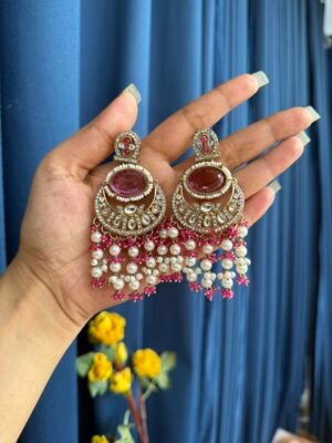 Kusha Chandbali Earrings – Dark Pink