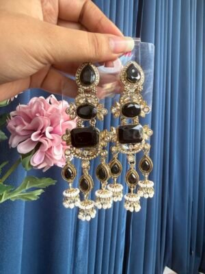 Ritika Kundan Earrings – Black