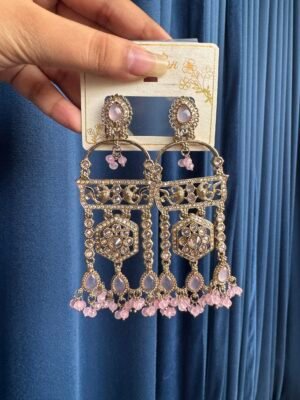 Nishika Kundan Earrings – Light Pink