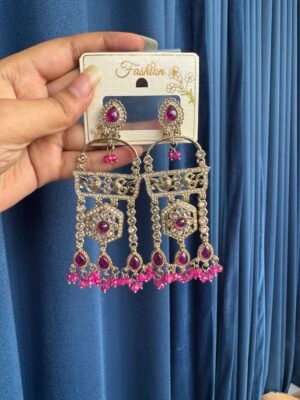 Nishika Kundan Earrings – Dark Pink