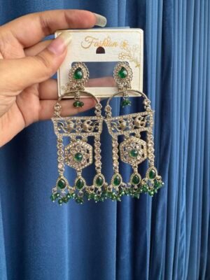 Nishika Kundan Earrings – Dark Green