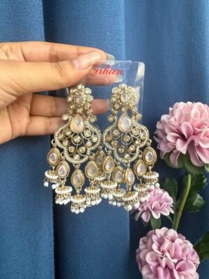 Ashifa Premium Kundan Earirngs - Light Pink