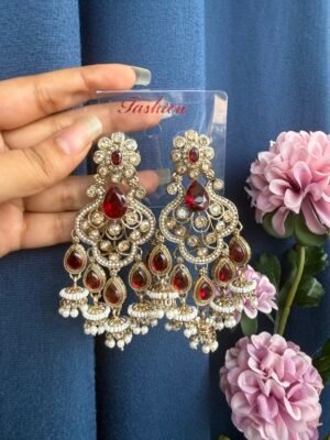 Ashifa Premium Kundan Earrings – Red