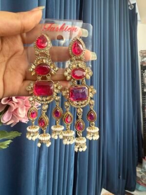 Ritika Kundan Earrings – Dark Pink