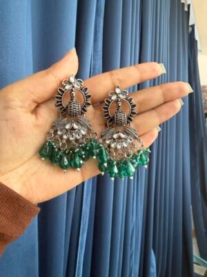 Leena Oxidised Earrings – Dark Green