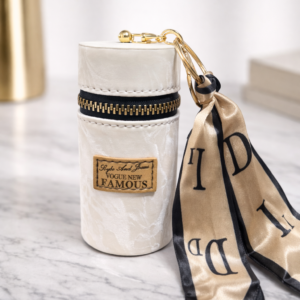 Mini Lipstick Case With Keychain – White