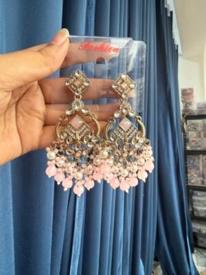 Nalini Kundan Earrings – Light Pink