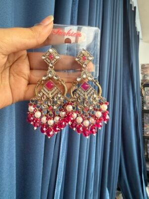 Nalini Kundan Earrings – Dark Pink