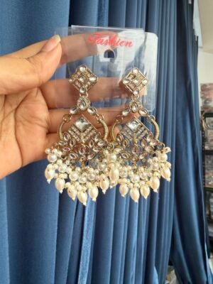 Nalini Kundan Earrings – White