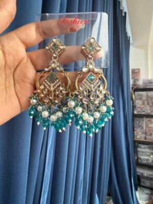 Nalini Kundan Earrings – Teal Green