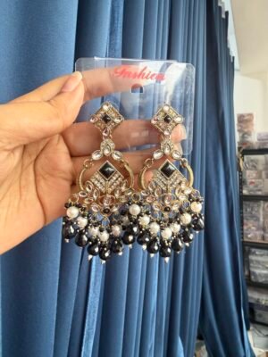 Nalini Kundan Earrings – Black