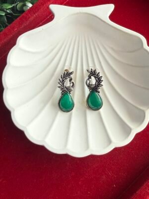 Daily Wear Stone Earrings – Dark Green