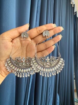 Anushka Oxidised Chandbali- Silver