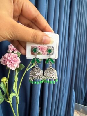 Malini Oxidised Jhumka – Dark Green